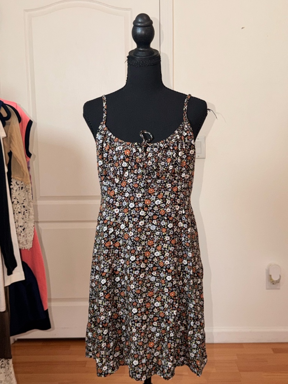 Hollister Black Ditsy Floral Print Cami Mini Sundress Boho Sz L